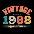 1988 Vintage Retro T Shirt Design, Vector, Black Background
