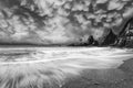 Beuatiful dramatic mammatus storm cloud formations over coastal