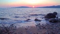 Beuatiful waves of mediterranean sea during sunset near hisaronu, marmaris