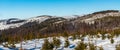Beautiful winter Beskid Slaski mountains from hiking trail bellow Magurka Wislanska hill in Poland Royalty Free Stock Photo