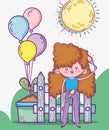 Beuaty girl play maracas with balloons and plant