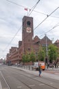 Beurs van Berlage building with flag of Amsterdam on the top of clock tower Royalty Free Stock Photo