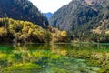 Beutiful autumn foliage at Crystal lake JiuZhaigou Nature reserve, China Royalty Free Stock Photo