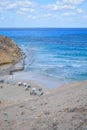 the beautiful potrait view of Agebah Beach at Marsa Matrouh Egypt on cloudy day