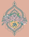 Beutiful vector illustation with peony, mendi style deoration and symbol `om`