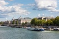 Beutiful view of Seine River with cruise ships and buildings , Paris, France