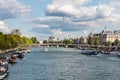 Beutiful view of Seine River with cruise ships and buildings , Paris, France