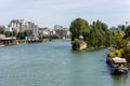 Beutiful view of Seine River with cruise ships and buildings , Paris, France