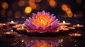 Beutiful water lily floating on the dark sparkling background