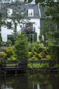 Beutiful white scandinavian house next to the river Royalty Free Stock Photo