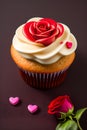 delicious creamy rose cupcake. Generative AI