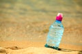 Bevarage. bottle of water drink on a sandy beach. Royalty Free Stock Photo