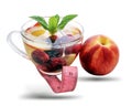 Beverage from berries in a glass transparent glass, isolated on a white background, under an etching, proper nutrition