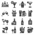 Beverage, bold, alcohol icons set. Vector illustrations