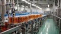 Beverage bottling line in a clean, well-lit facility using plastic bottles Royalty Free Stock Photo