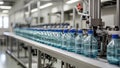 Beverage bottling line in a clean, well-lit facility using plastic bottles Royalty Free Stock Photo