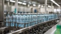 Beverage bottling line in a clean, well-lit facility using plastic bottles Royalty Free Stock Photo