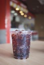 Beverage from cola in glass and a can of sparkling water with ice cube,beverage in summer is sparkling water Royalty Free Stock Photo