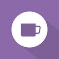 Beverage cup mug icon. Hot drink Vector symbol. Flat design purple background. Coffee tea breakfast element. Royalty Free Stock Photo