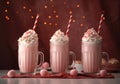 beverage ice cream milkshake drink retro cocktail sweet glass pink. Generative AI.