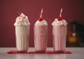 drink beverage sweet pink cocktail glass milkshake retro cream ice. Generative AI. Royalty Free Stock Photo