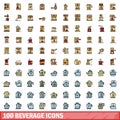 100 beverage icons set, color line style Royalty Free Stock Photo