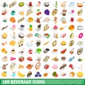 100 beverage icons set, isometric 3d style Royalty Free Stock Photo