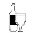 Beverage liqueur and drink cartoon in black and white