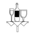 Beverage liqueur and drink cartoon in black and white