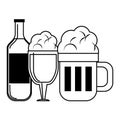 Beverage liqueur and drink cartoon in black and white