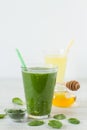 Beverage made from fresh lemons, lime, spinach and matcha Royalty Free Stock Photo