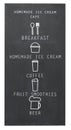 Beverage menu and breakfast on chalk blackboard