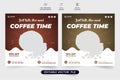 Beverage promotional template design with chocolate color backgrounds. Coffee advertisement poster vector with abstract shapes.