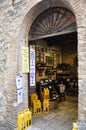 Beverage Shop view from the Medieval San Gimignano hilltop town. Tuscany region. Italy