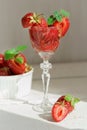 Beverage strawberry alcohol cocktail with mint. Space for text Royalty Free Stock Photo