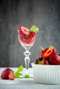 Beverage strawberry alcohol cocktail with mint and ice. Space for text Royalty Free Stock Photo