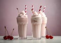 beverage sweet cream glass ice milkshake pink drink retro cocktail. Generative AI. Royalty Free Stock Photo