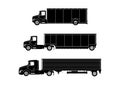 Three silhouettes of modern beverage trucks.