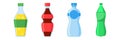 Beverages bottles, soda, lemon or orange and water. Snack vector illustration