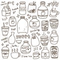 Set of Cute Beverages Doodle Vector Illustration