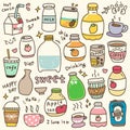 Set of Cute Beverages Doodle Vector Illustration