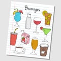 Beverages doodles - lined paper Royalty Free Stock Photo