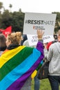 Resist Hate sign and the Rainbow Flag