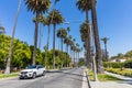 Beverly hills. LA, California, USA. Palm trees and cars Royalty Free Stock Photo