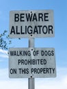 Beware alligator warning sign, walking of dogs prohibited - Davie, Florida, USA