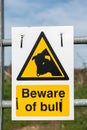 Beware of Bull sign post Royalty Free Stock Photo