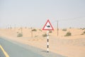 Beware Of Camels On Desert Highway Royalty Free Stock Photo