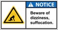 beware of dizziness, suffocation.,Notice sign