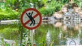 Beware of drowning sign. Forbidden to swim symbol. Deep water risk of drowning