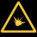 Beware of explosives sign in yellow triangle shape